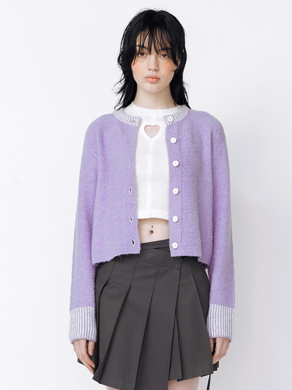 Minderly Boucle Knit Cardigan - Purple Purple/One Size