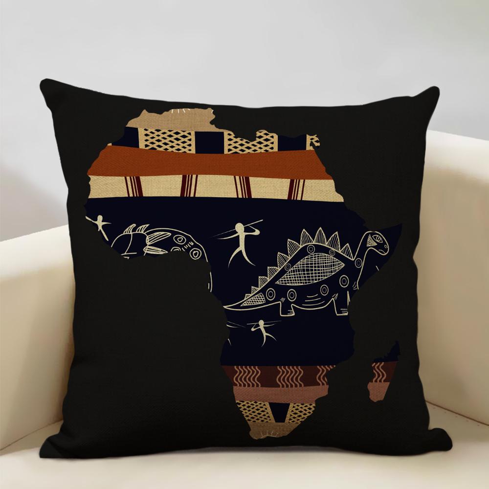 Map of Africa Geometrics Sofa Decorative Pillow Case African Pattern Cushion Cover LinenThrow Pillowcase