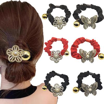 Cuerda para el pelo de mariposa fresca y elegante con alta elasticidad, moño de camelia dulce, tocado, anillo para el pelo para moño en la parte posterior de la cabeza
