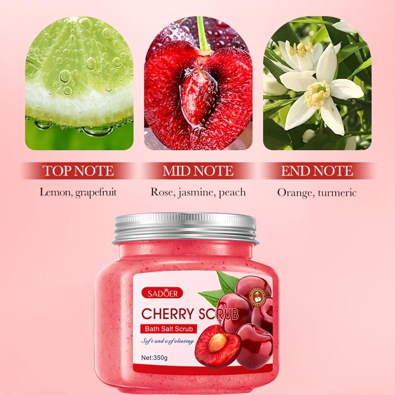 350g SADDER Kirsch Badesalz Peeling - Hypoallergenes Feuchtigkeitsspendendes Zuckerpeeling für Trockene & Fahle Haut, Tiefenreinigung der Poren, Unisex-Erwachsene