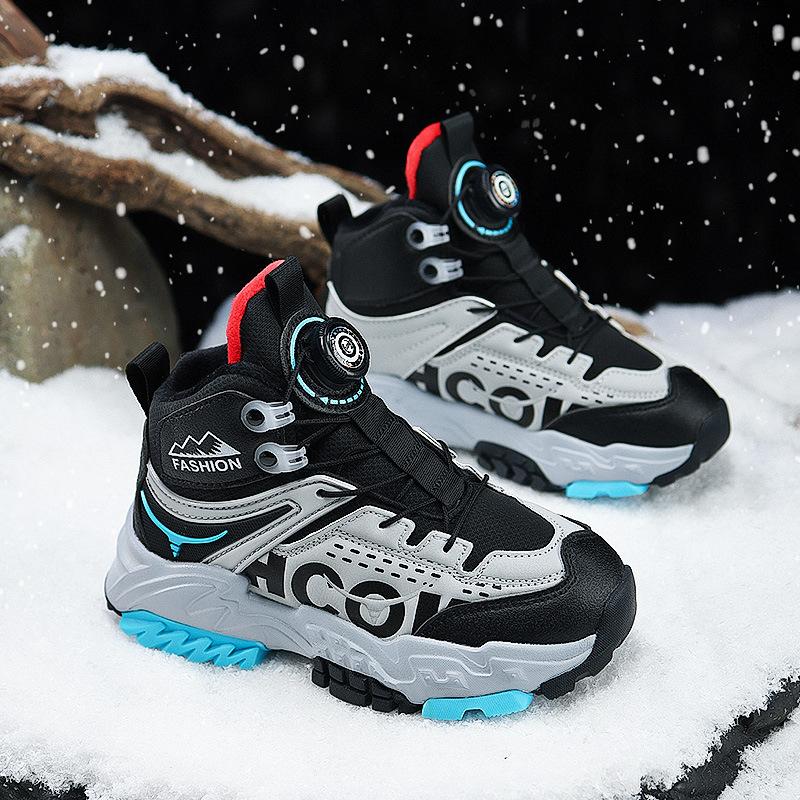 

Детские сноубутсы для детей среднего и старшего возраста, новые зимние уличные альпинистские нескользящие детские хлопковые ботинки, теплые ботинки с поворотной кнопкой 40