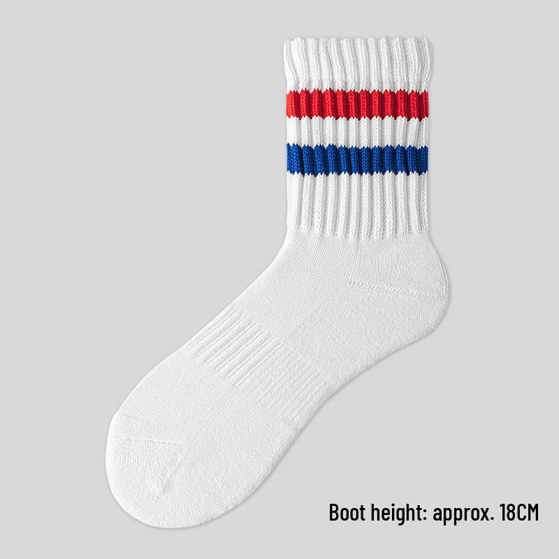 Herren Verdickte Baumwoll-Mittelschaftsocken - Gestreift, Schweißabsorbierend, Ideal für Herbst-/Wintersport und College-Stil.