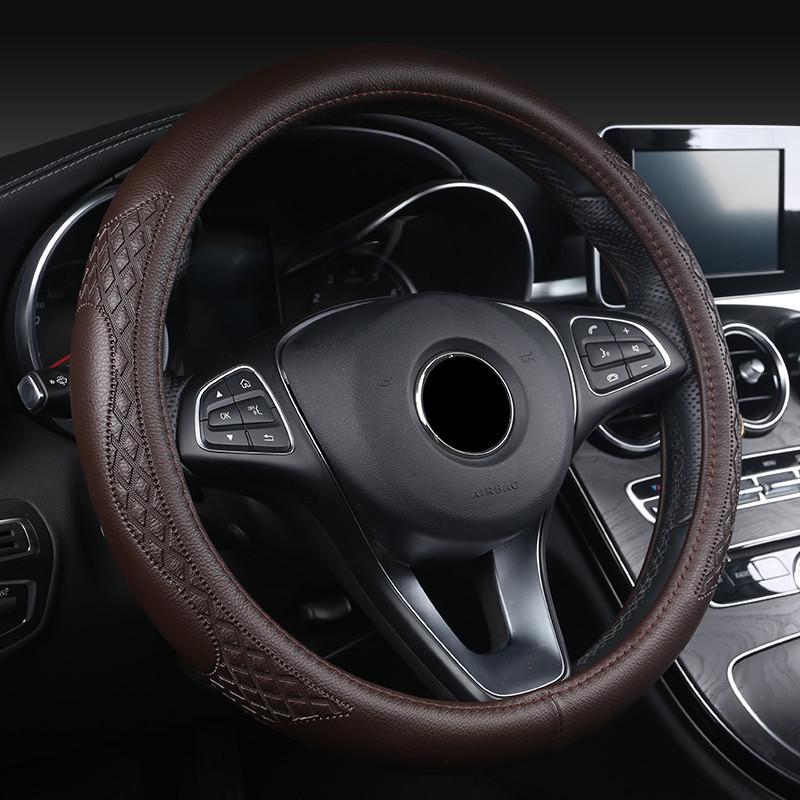 

Universal Leather Car Steering Wheel Cover - All-Season Embossed Design 38cm кофейный