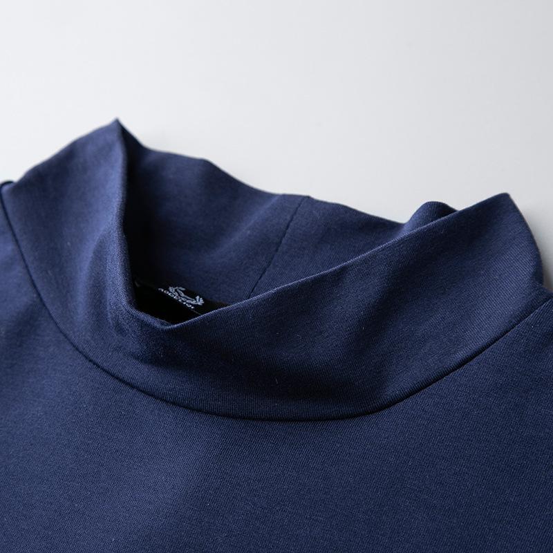 Men's Spring/Summer Milk Silk Turtleneck T-Shirt - Slim Fit, Solid Color, Short Sleeve