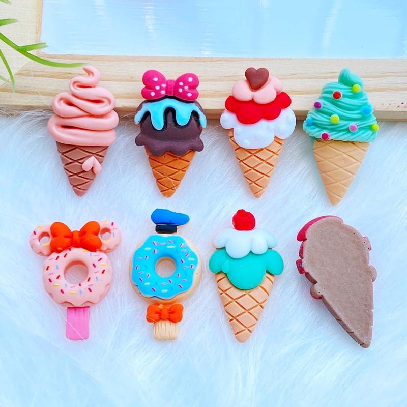8Pcs New Mini Cute Simulation Ice Cream Flat Back Resin Cabochons Scrapbooking DIY Jewelry Craft Decoration Accessorie Q20
