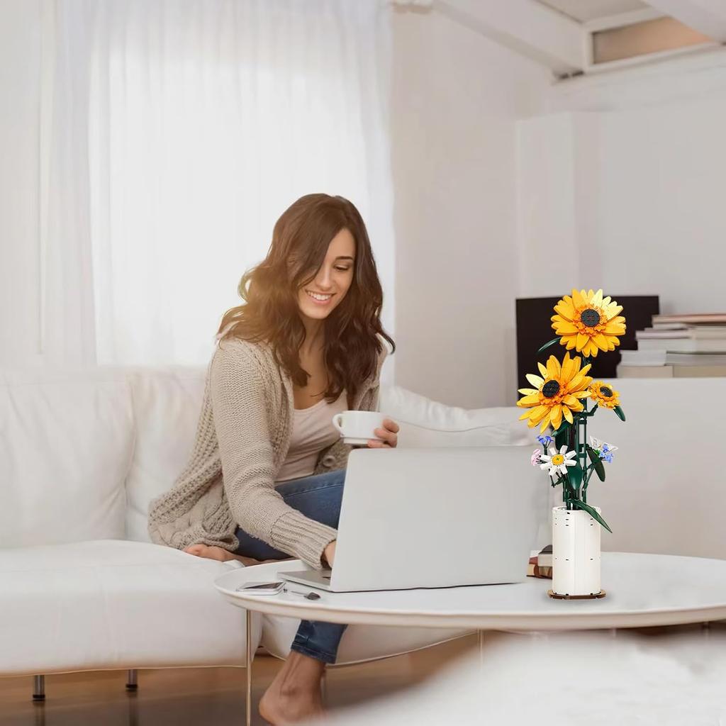 Sunflower Building Block Set with Vase – 821PCS Flower Bouquet for Adults and Teens, for Home and Office Decor, Ideal for Boys and Girls