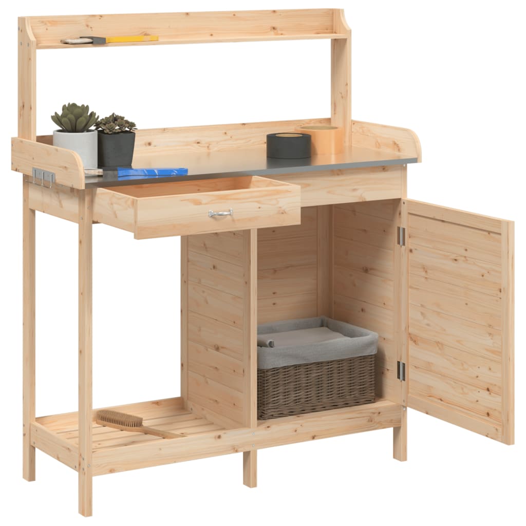 Plant Table with Cabinet 110.5 x 45 x 124.5 cm Solid Spruce Wood