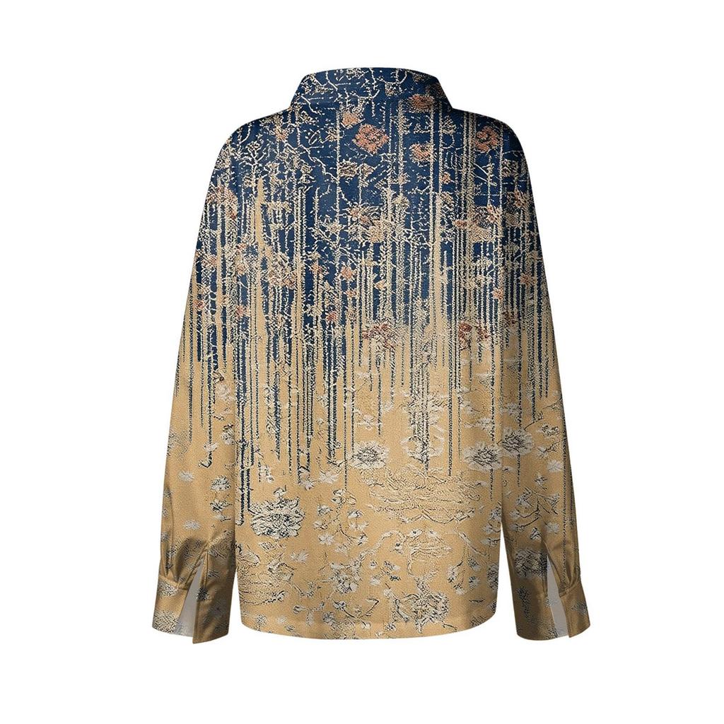 Damenhemd mit floralen Knöpfen, Langarm-Freizeit-Regular-Hemd Blusen Freizeit Übergröße Basic-Tops