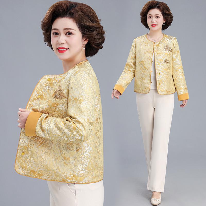Mom s Spring New Chinese-Style Jacket: Elegant National Style Cardigan for Middle-Aged Women 3XL (150-165 Jin)
