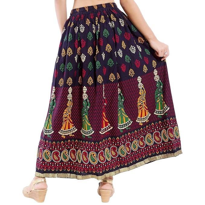Cotton Blend Mid Rised Block Printed Skirt Women's Casual Wear Ethnic Skirt