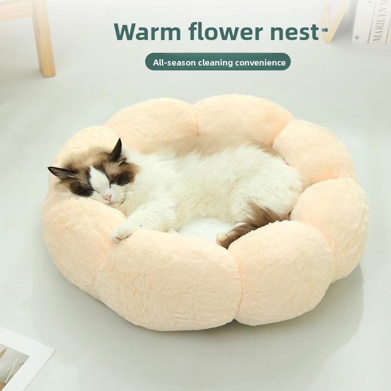 Pet Bed, Round Flower Bed, Cat Winter Warmth, Plush Cat Bed, All-season Suitable Dog Bed