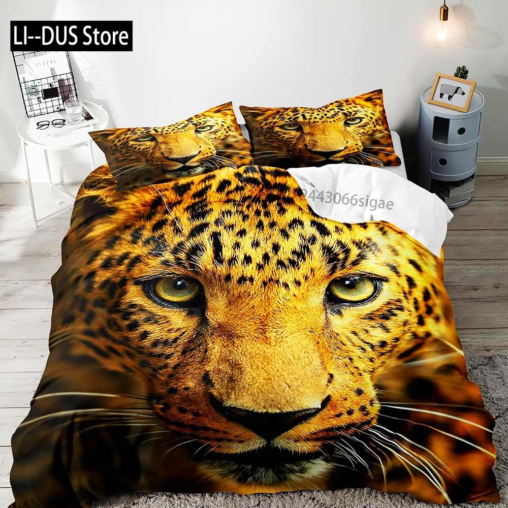 3PCS Lion King & Queen Bedding Set African Safari Animal Black Bedding Comforter Cover Bedroom Decor for Couples Full Size