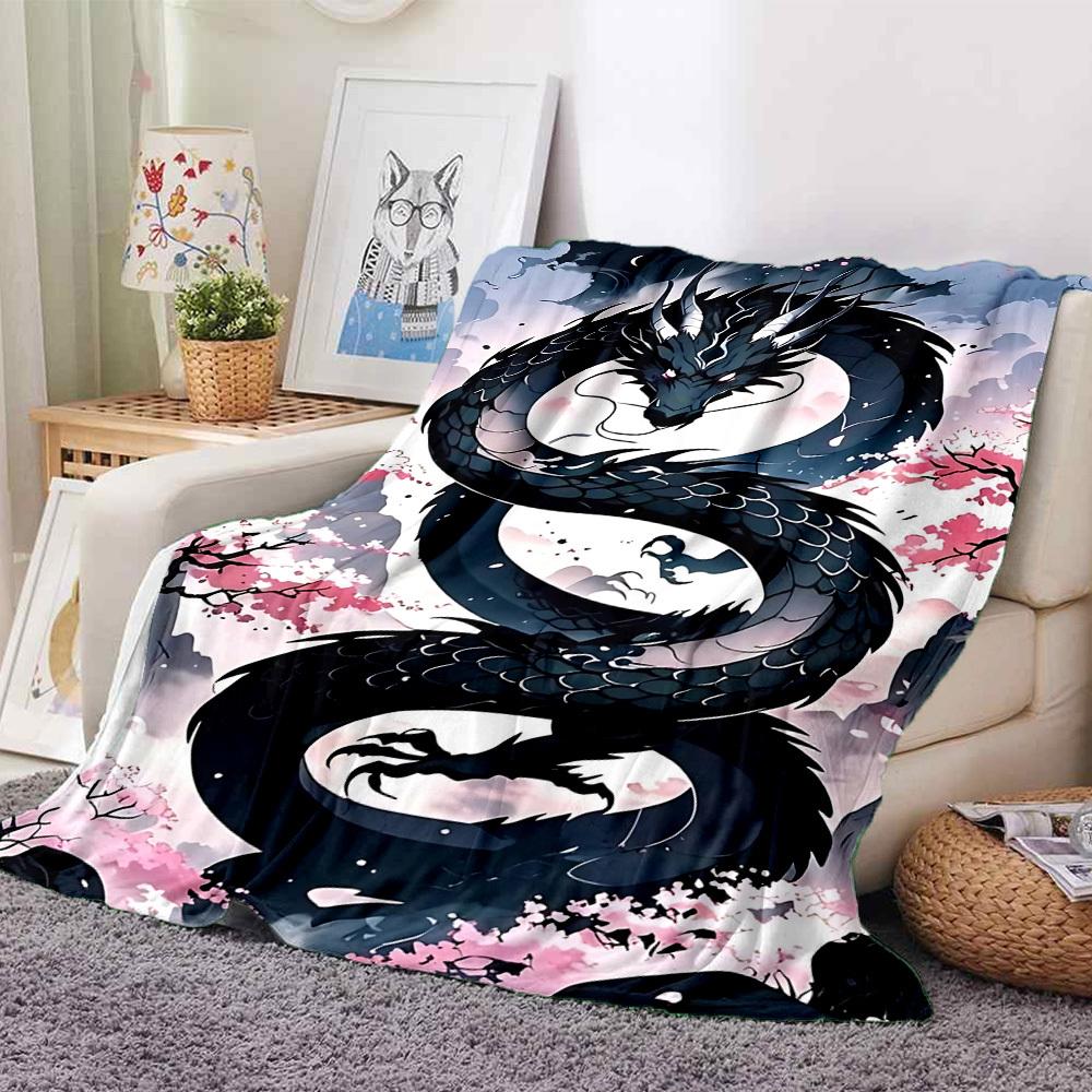 1pc Dragon, Cherry Blossom Blanket - Perfect Gift for Birthdays, Christmas & Halloween- Soft, Warm & Versatile Yy250909167