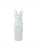 Elegant Square Neck Slim Fit Pleated Waist Bodycon Dress
