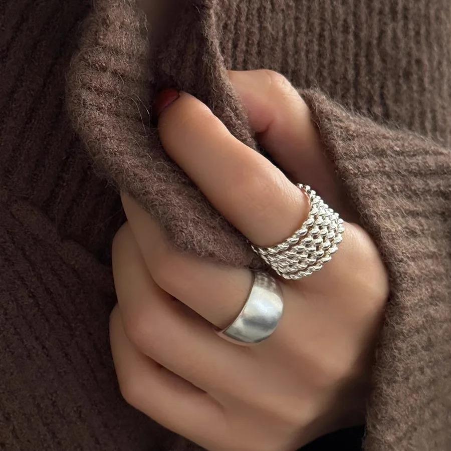 2025 Trend Rings Fashionable For Women Girl Beads Multilayer Wide Punk Bohemia Open Jewelry Luxury Party Gift Accessories