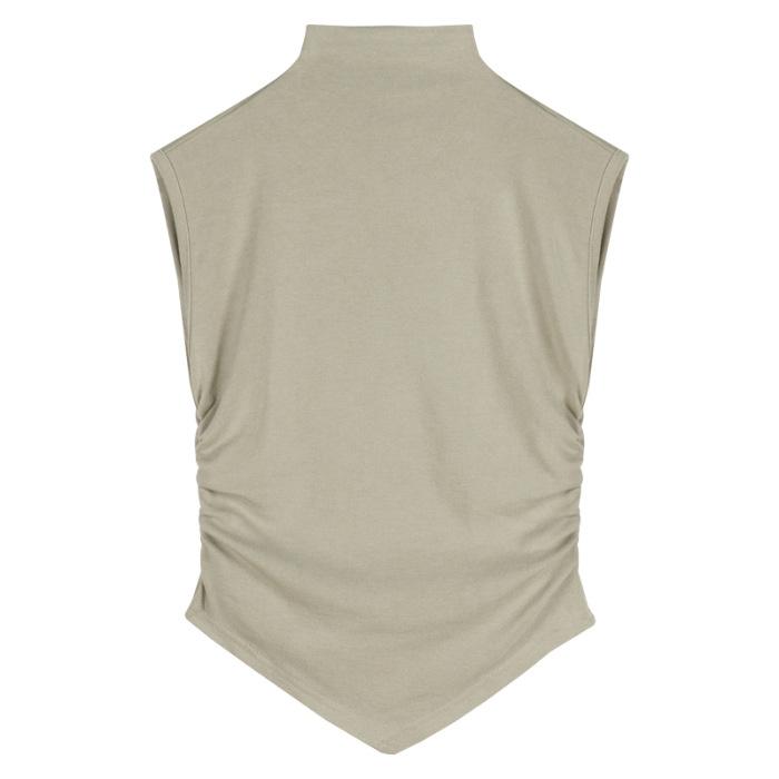 

(Modal cotton) semi-turtleneck short-sleeved t-shirt new irregular pleated thin short top one size (recommended 40-60kg )
