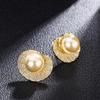 Jewelry Inlaid With Gold Beads, Light Gold Stud Earrings, Shell-Shaped Women'S Jewelry Beads 12Mm