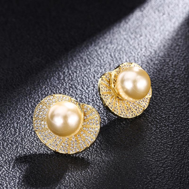 Jewelry Inlaid With Gold Beads, Light Gold Stud Earrings, Shell-Shaped Women'S Jewelry Beads 12Mm