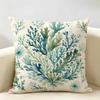 Green And Blue Coral Leaves Cushion Cover Natural Linen Organic Fabric Double-Sided Printing Breathable Perfect For Home Decor