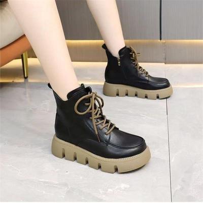 Martin Boots British Style Autumn and Winter New Thick-soled Small Casual Short Boots Velvet Lace-up Boots