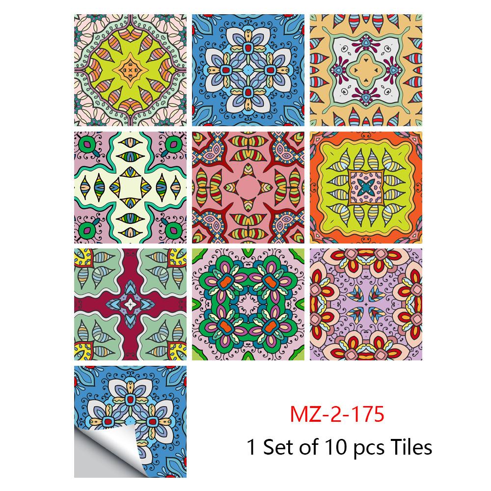 10pcs Mandala Crystal Hard Tiles Ceramic Wall Stickers Peel Stick Decals for Kitchen Wardrobe Home Decor Art Mural DIY