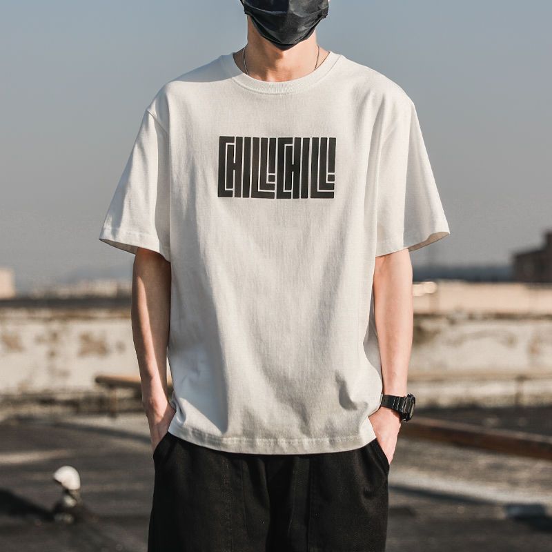 

Футболка с короткими рукавами из 100% хлопка, мужская летняя японская футболка Ins Trend Tide в стиле ретро с половиной рукавом, свободные повседневные топы большого размера M белый