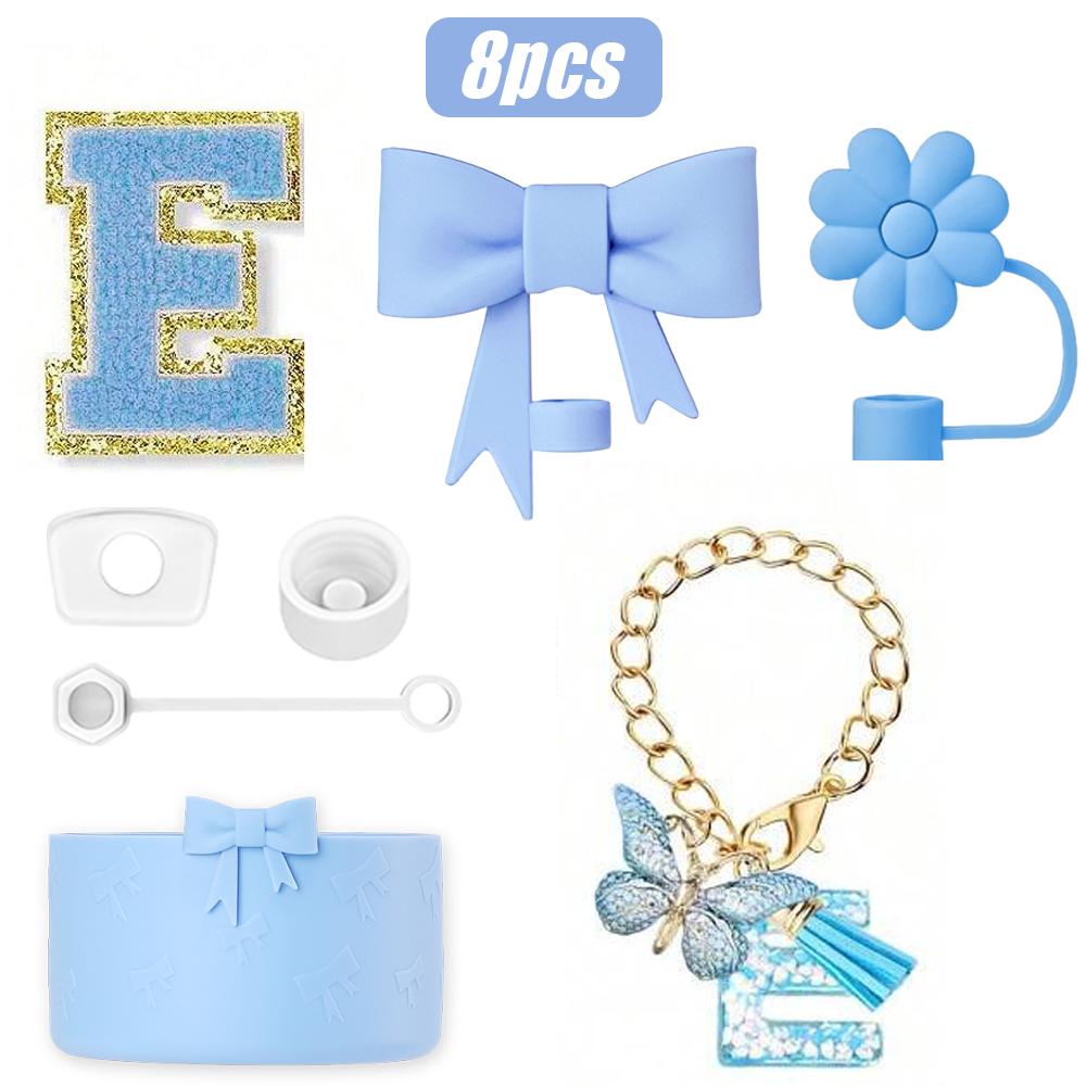 8-teiliges Tassenzubehör-Set für Stanley Cup 30oz 40oz, A-Z Initialen Dekorationen, inklusive Silikon-Strohhalmkappe, Aufkleber