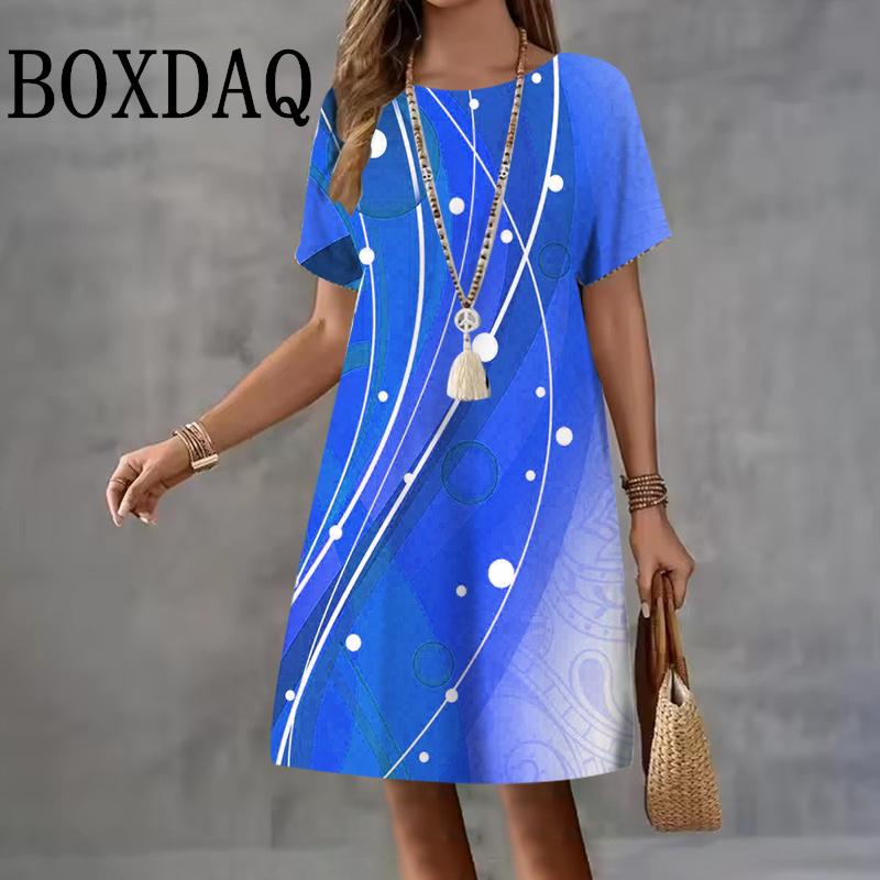 Fashion Summer Dresses Women 2025 Short Sleeve Dresses Casual Elegant Loose Holiday Party Dress 3D Print Clothing Woman Vestidos