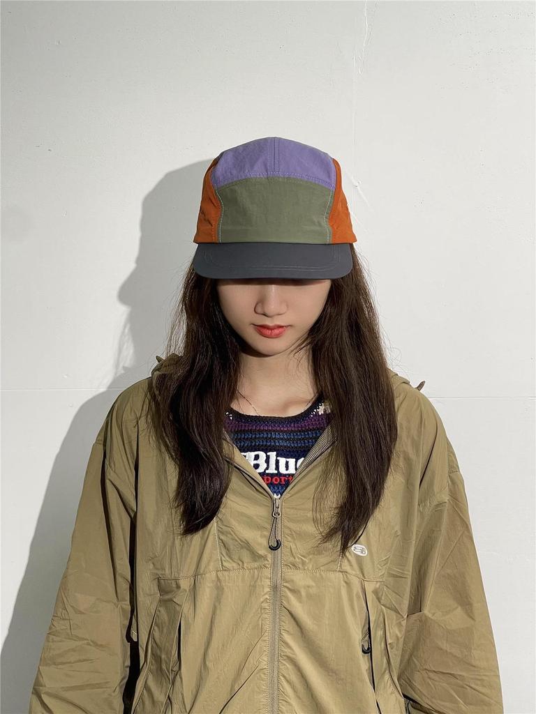 Stylish Five-Panel Quick Dry Skater Hat: Japanese Color Block, Hip Hop Flat Brim, Outdoor Sports Cap