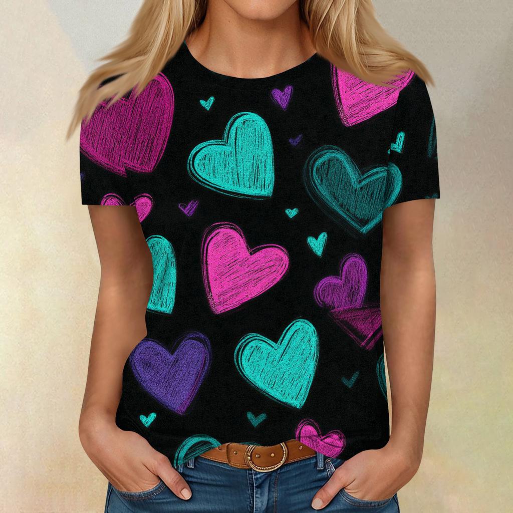Women's Casual Fashion Valentine's Day Printed Short-Sleeve Top/T-Shirt