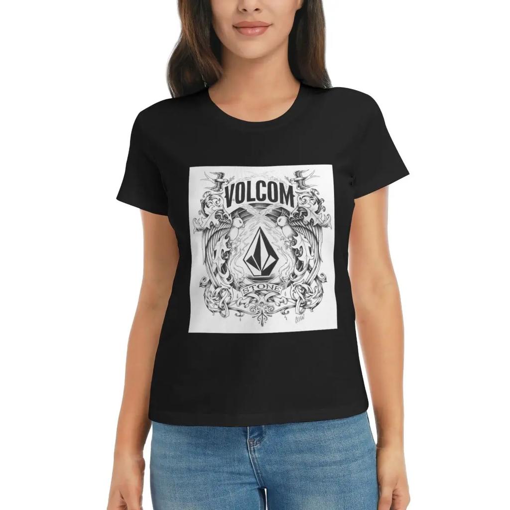 Women TShirt VVolcom Logo Summer Short Sleeve Tees ONeck Cotton T Shirts Clothes Tops Streetwear