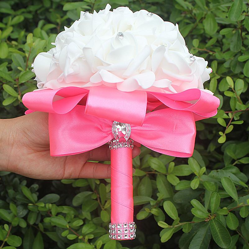 Six Colors European Wedding Handheld Bouquet Silk Flower Artificial Flower Bouquet Bow Forest Outdoor Wedding Flower Bouquet