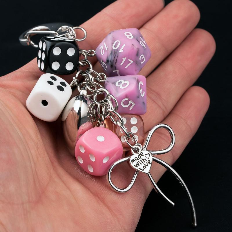 Hiphop Dice Billiards Keychain Y2K Black Dice No. 8 Starburst Pendant Bag Charms Hangings Punk Cool Ornament Accessories