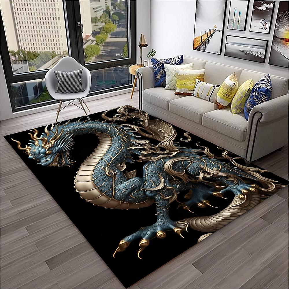 3D-Teppich mit chinesischem Drachen, Mythos, Kunst, Cartoon-Motiv, für Zuhause, Wohnzimmer, Schlafzimmer, Sofa, Fußmatte, Dekoration, Kinderspielbereich, rutschfeste Bodenmatte