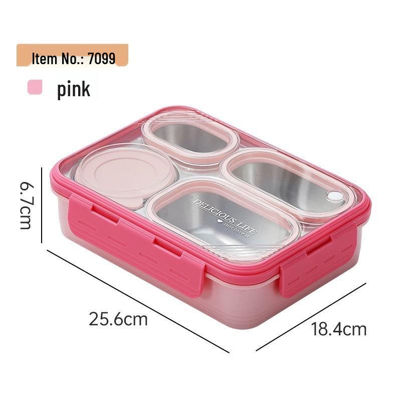 Leak-Proof Stainless Steel Square Lunch Box with Four Compartments: Portable, Multi-Functional, Ideal for Work or School, Customizable Logo