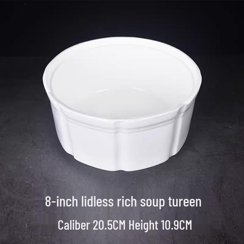 Pure White Ceramic Stew Pot for Hotel or Restaurant - Large Soup and Double Boiler Bowl
