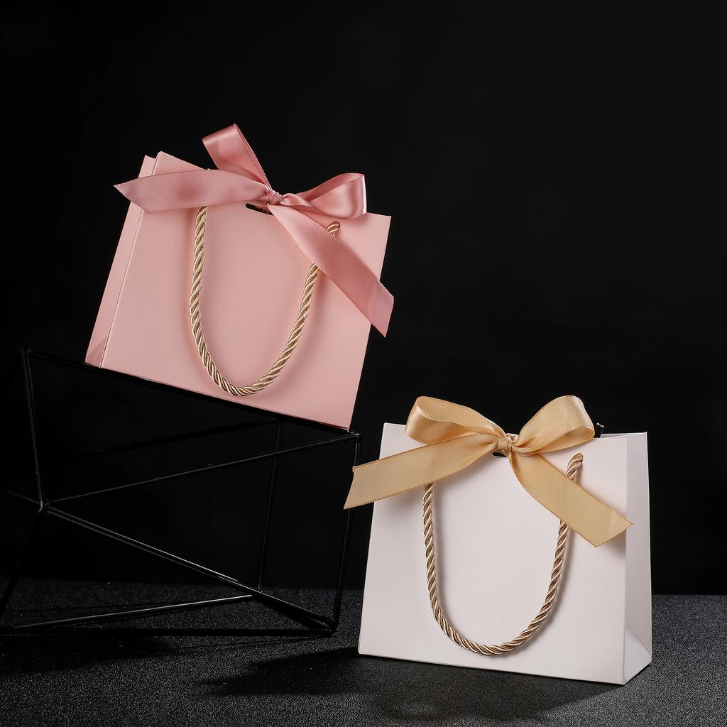20pcs Pretty Pink Kraft Gift Bag Gold Present Box for Gift  Books Packaging Gold Handle Paper Box Bags Kraft Paper Gift Bag