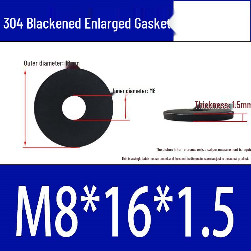 Large Black 304 Stainless Steel Ultra-Thin Oversized Flat Washer, Zinc-Plated