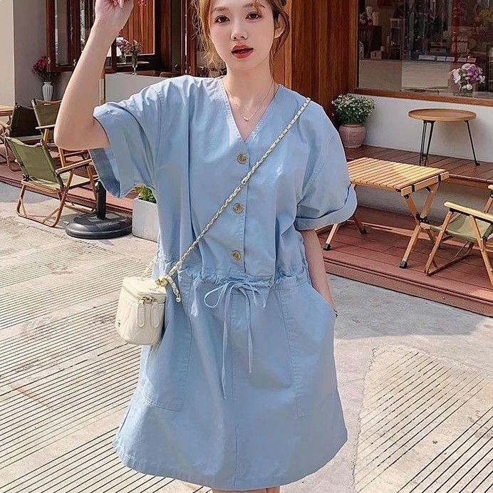 Women's French Retro V-Neck Summer Dress - Sweet and Simple Casual Style