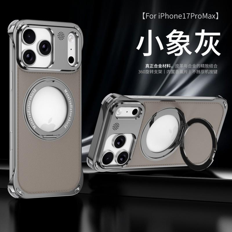 Magnetic Leather Phone Case With Kickstand IPhone 17 Pro Max 16 15 Series Aluminum Frame Slim Protective Cover