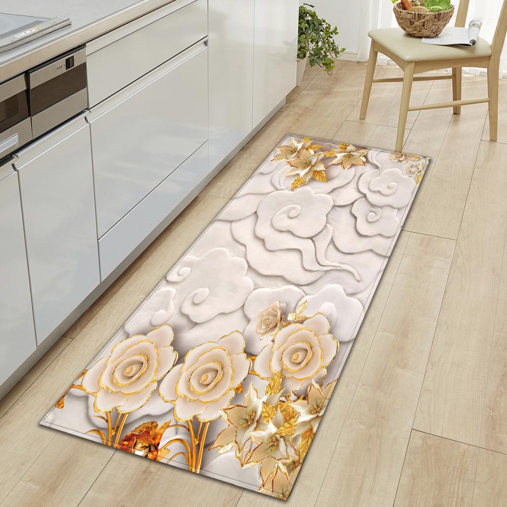 Kitchen Floor Mat Corridor Porch Door Mat Bedroom Non-slip Carpet Home Living Room Foot Carpet Flower