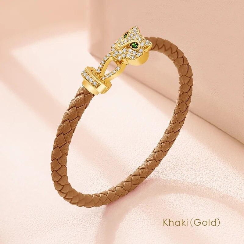 Bracciale in Corda Lavorata a Maglia con Fibbia a Ferro di Cavallo per Donna, Set con Squisiti e alla Moda Gioielli Zirconi Regalo