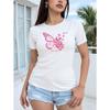 Womens Butterfly Print T Shirt Short Sleeve Crew Neck Sports Style Medium Stretch Spring Summer Top