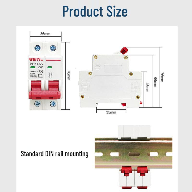 DC Photovoltaic Mini Circuit Breaker, 2P, 32A/63A, 500V/1000V