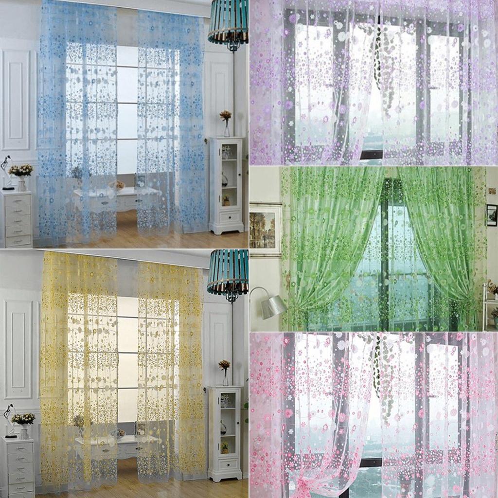 Country Style Floral Print Curtains Decorative Sheer Tulle Multiple Colors 106/79in