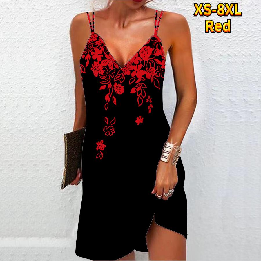 

Женское модное сексуальное платье без бретелек с 3D сломанными цветами и падающим принтом, свободное платье-бретелька с v-образным вырезом XL красный