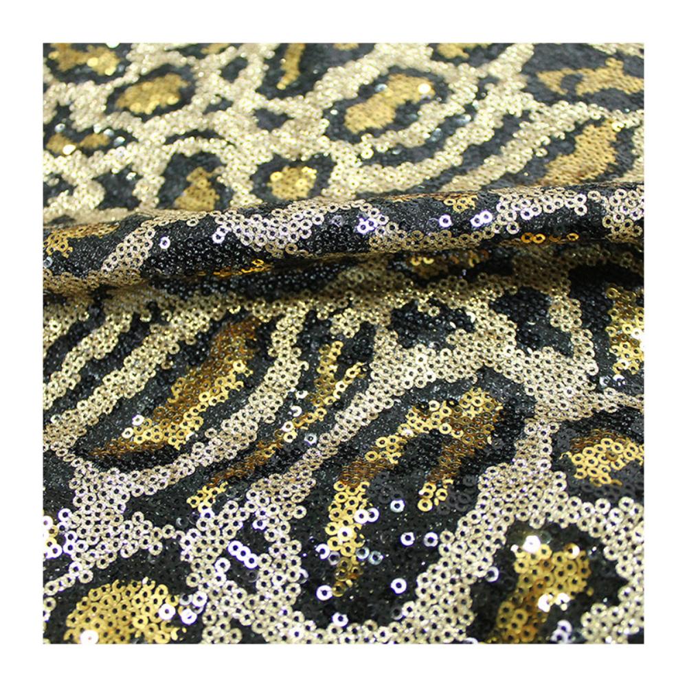 1yard 3D Sequin Embroidered Large Leopard Print Mesh Fabric Embroidery 3MM Beaded Lace Sequin Fabrics for Sewing Clothing