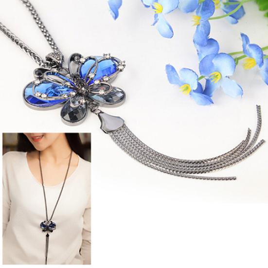 Collier avec pendentif papillon pour femmes, glands en strass, longue chaîne de pull, bijoux