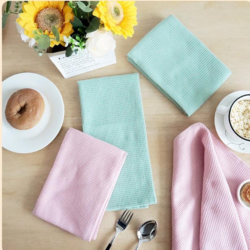 4Pcs/Set 45x65cm Large Solid Color Waffle Cotton Tea Towel Set Kitchen Table Dinner Napkin Dish Washing Cleaning Cloth