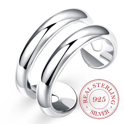 925 Sterling Silver Thumb Finger Ring Opening Double Lines with CZ Setting Vintage Fashion Silver Engagement Rings for Women Men
